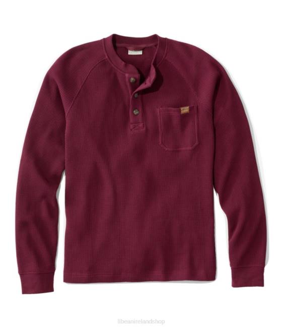 L.L.Bean BeanBuilt Waffle Henley Men J46J6606 Clothing Deep Wine