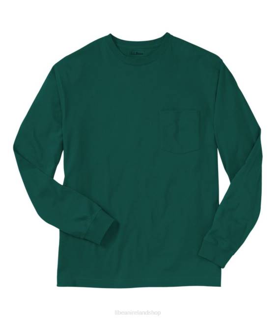 L.L.Bean Carefree Unshrinkable Tee with Pocket Men J46J6511 Clothing Black Forest Green