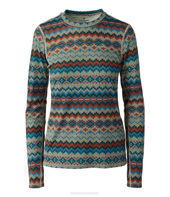 L.L.Bean Lightweight Crew Base Layer Women J46J99 Clothing Silver Birch Fair Isle