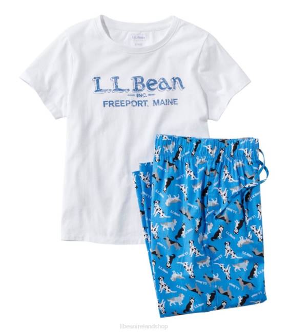 L.L.Bean Comfort Stretch Sleep PJ Set Women J46J7191 Clothing Light Ocean Dog