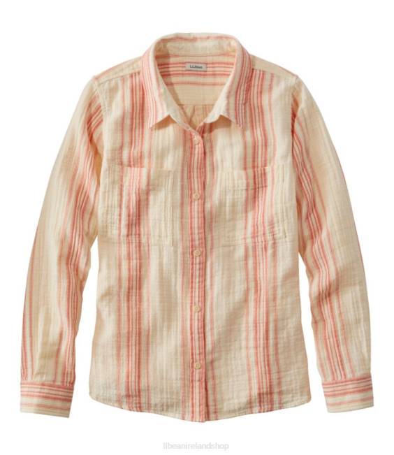 L.L.Bean Cloud Gauze Shirt Women J46J3003 Clothing Sunlit Coral Stripe
