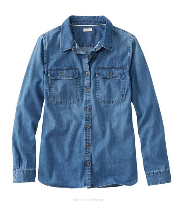 L.L.Bean Heritage Washed Denim Shirt Women J46J4595 Clothing Medium Indigo
