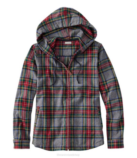 L.L.Bean Scotch Plaid Flannel Shirt Women J46J6881 Clothing Gray Stewart Tartan