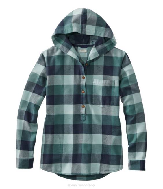 L.L.Bean Soft-Brushed Flannel Hoodie Women J46J168 Clothing Soft Spruce