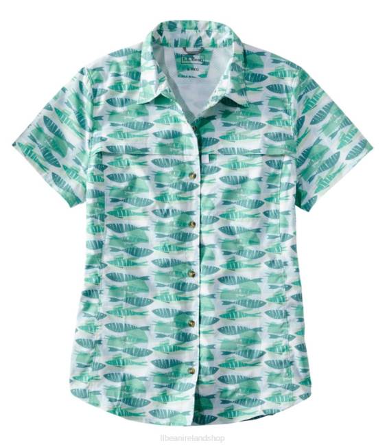 L.L.Bean Tropicwear Shirt Women J46J3246 Clothing Fair Aqua Fish Print