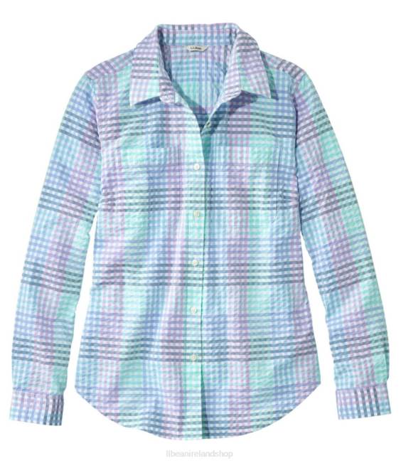 L.L.Bean Vacationland Seersucker Shirt Women J46J24 Clothing Fresh Mint Check