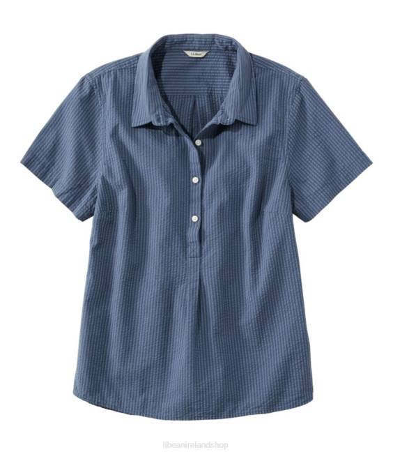 L.L.Bean Vacationland Seersucker Shirt Women J46J2960 Clothing Soft Indigo Stripe