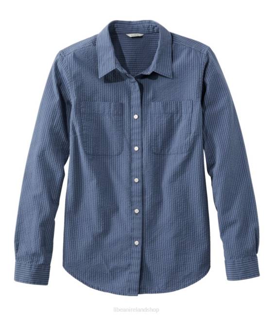 L.L.Bean Vacationland Seersucker Shirt Women J46J2969 Clothing Soft Indigo Stripe