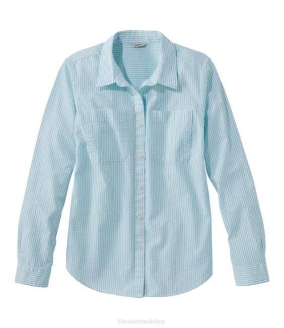 L.L.Bean Vacationland Seersucker Shirt Women J46J44 Clothing Pale Turquoise