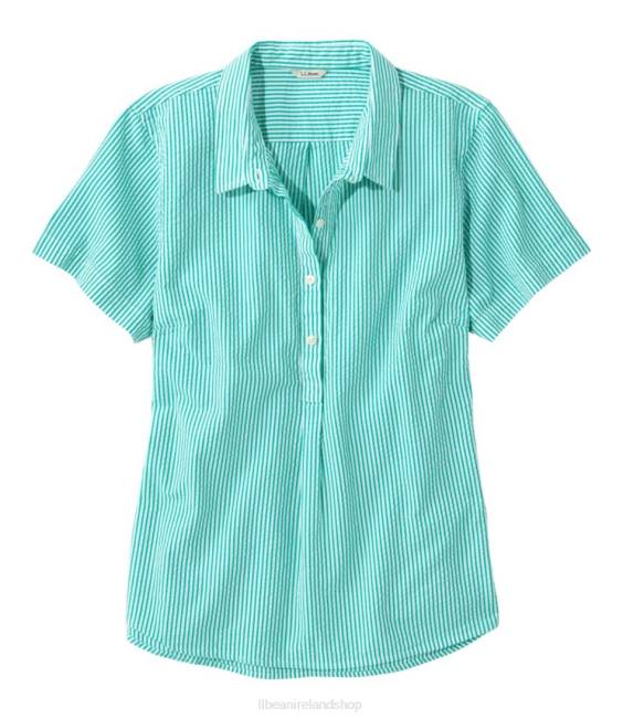 L.L.Bean Vacationland Seersucker Shirt Women J46J4598 Clothing Ocean Jade