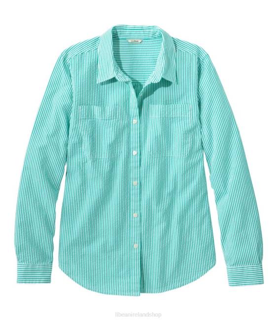 L.L.Bean Vacationland Seersucker Shirt Women J46J4607 Clothing Ocean Jade