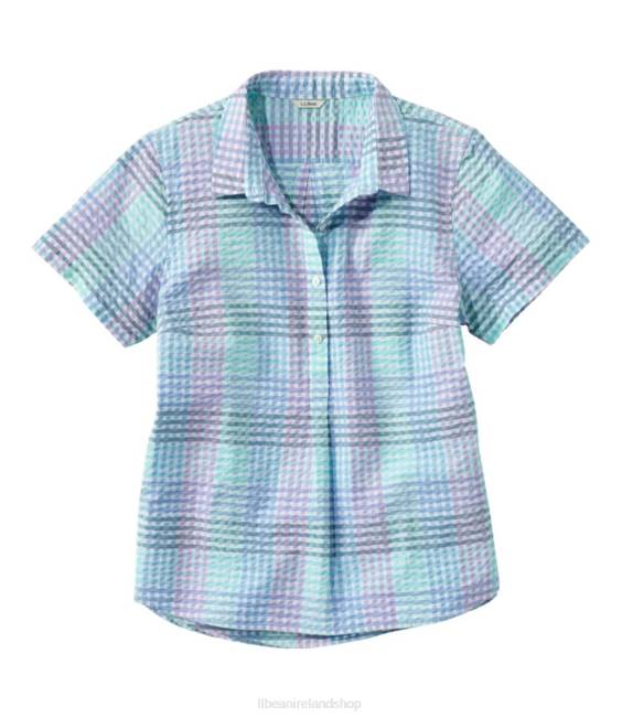 L.L.Bean Vacationland Seersucker Shirt Women J46J65 Clothing Fresh Mint Check