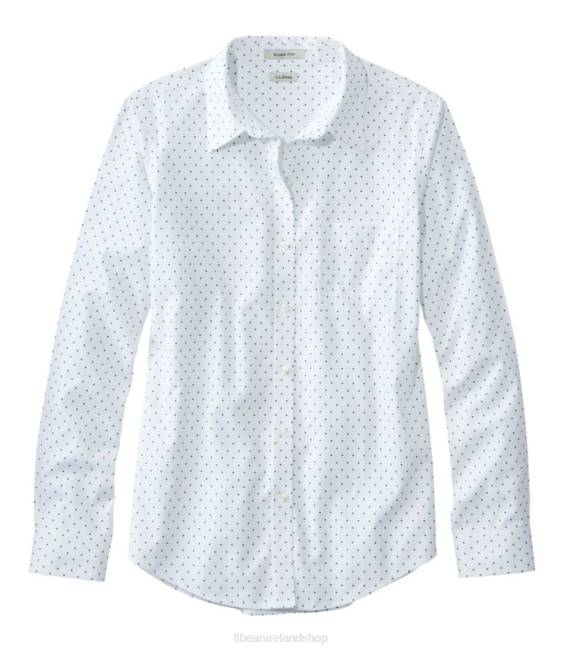 L.L.Bean Wrinkle-Free Pinpoint Oxford Shirt Women J46J2984 Clothing White/Indigo Ink Dot