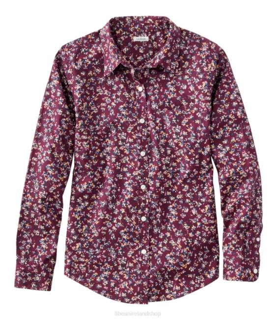 L.L.Bean Wrinkle-Free Pinpoint Oxford Shirt Women J46J4622 Clothing Deep Wine Abstract Floral