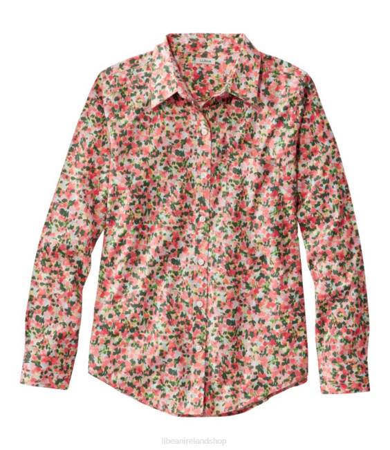 L.L.Bean Wrinkle-Free Pinpoint Oxford Shirt Women J46J5696 Clothing Sunlit Coral floral