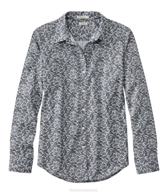 L.L.Bean Wrinkle-Free Pinpoint Oxford Shirt Women J46J60 Clothing Black Floral