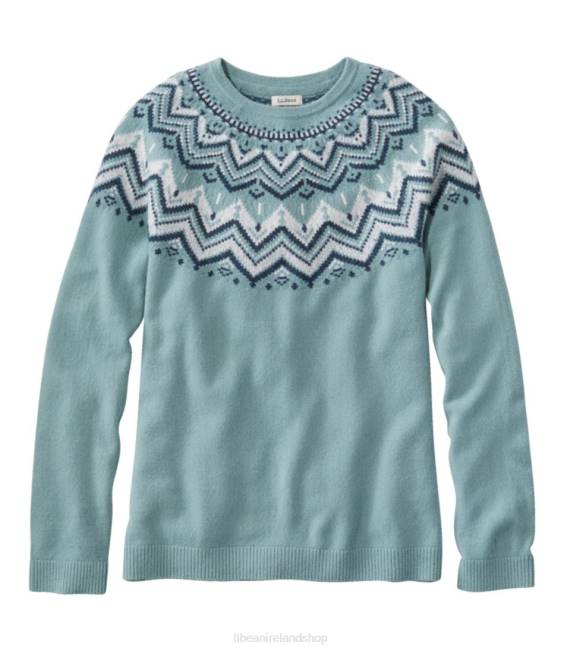 L.L.Bean Classic Cashmere Sweater Women J46J6014 Clothing Soft Spruce/Dark Periwinkle Fair Isle