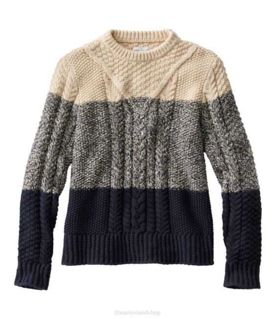 L.L.Bean Signature Cotton Fisherman Sweater Women J46J610 Clothing Mariner Blue Colorblock