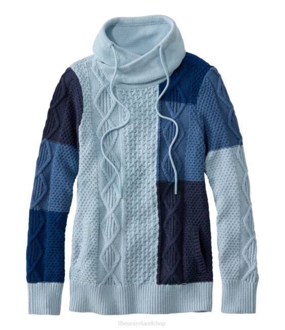 L.L.Bean Signature Cotton Funnelneck Sweater Women J46J3455 Clothing Moonlight Blue Colorblock