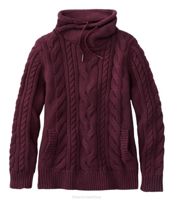 L.L.Bean x Double L Mixed-Cable Sweater Women J46J488 Clothing Deep Wine