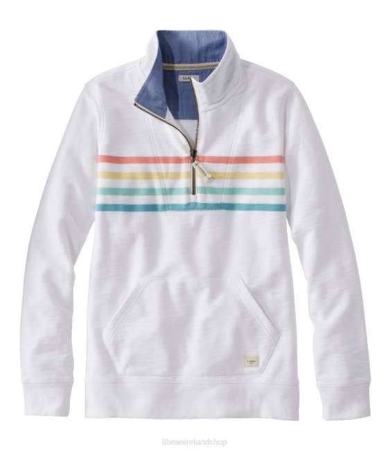 L.L.Bean Organic Cotton Sweatshirt Women J46J378 Clothing White Placed Stripe