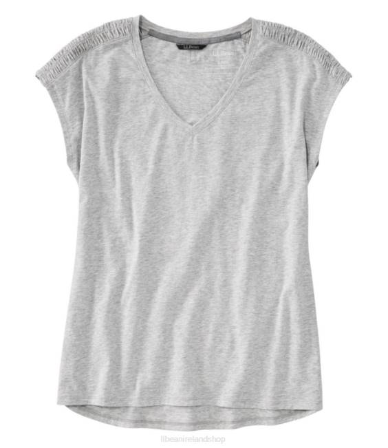 L.L.Bean Beyond Soft V-Neck Tee Women J46J6427 Clothing Light Gray Heather