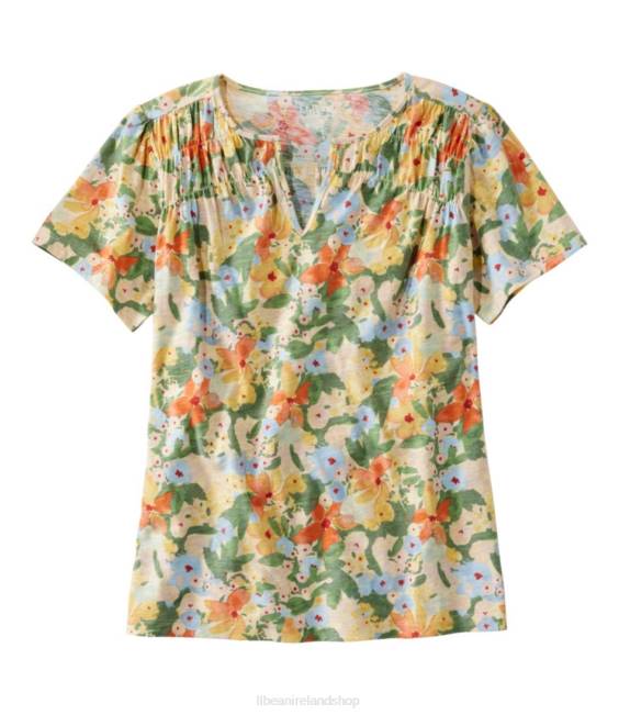 L.L.Bean Organic Cotton Tee Women J46J6435 Clothing Sunset Gold Floral
