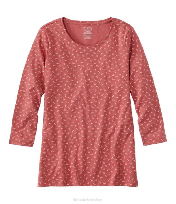 L.L.Bean Pima Cotton Shaped Jewelneck Tee Women J46J6489 Clothing Sienna Brick Ditsy Floral