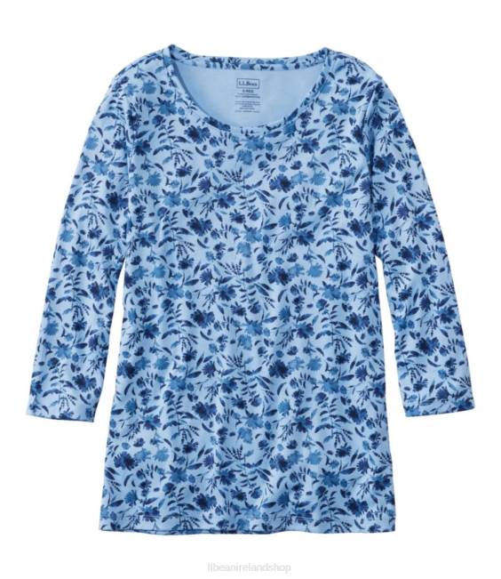 L.L.Bean Pima Cotton Shaped Jewelneck Tee Women J46J6936 Clothing Lake Watercolor Floral