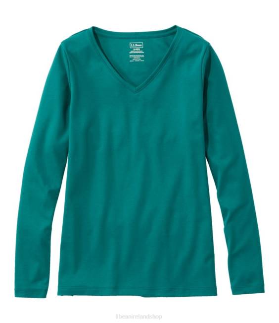 L.L.Bean Pima Cotton Shaped V-Neck Women J46J2992 Clothing Warm Teal
