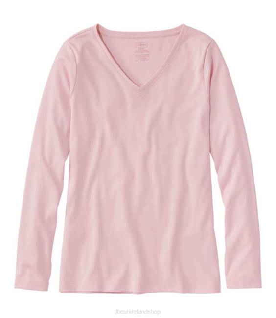 L.L.Bean Pima Cotton Shaped V-Neck Women J46J67 Clothing Pale Rose