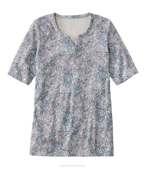 L.L.Bean Pima Cotton Tee Women J46J3500 Clothing Sea Salt Paisley