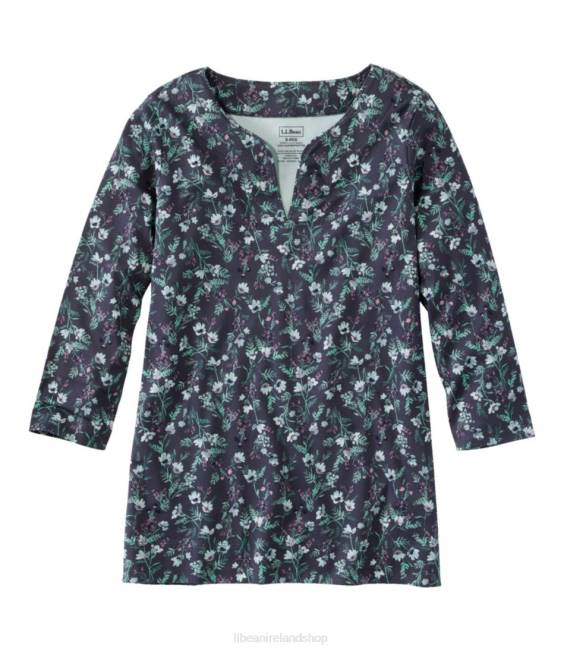 L.L.Bean Pima Cotton Tunic Women J46J5700 Clothing Dark Periwinkle Floral Bunch