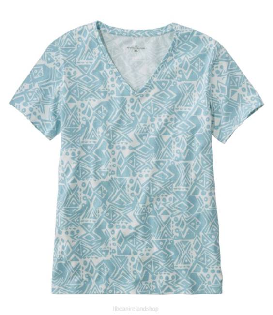 L.L.Bean Signature Rangeley Cotton Tee Women J46J2967 Clothing Surf Blue Print