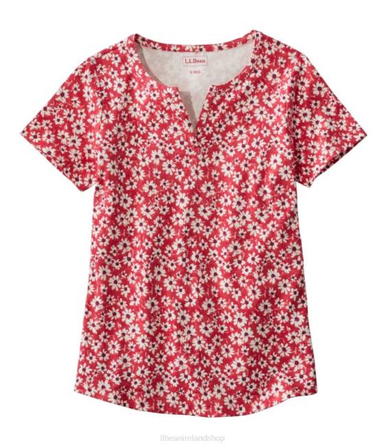 L.L.Bean Tee Women J46J689 Clothing Dark Breton Red Daisies