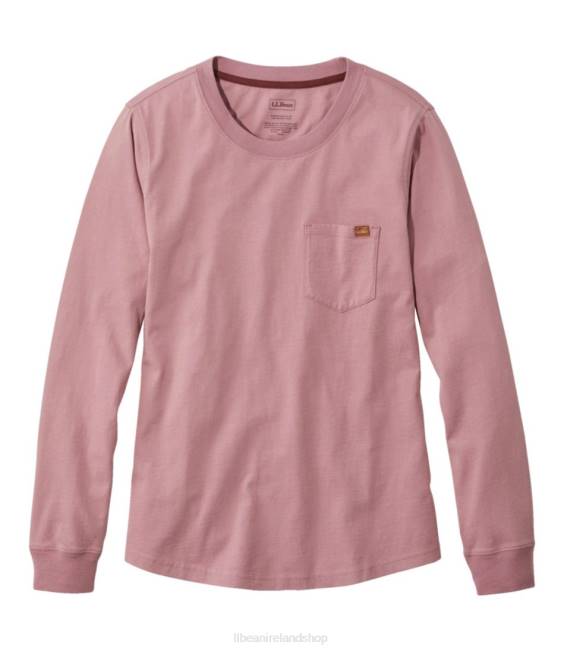 L.L.Bean Washed Cotton Pocket Tee Women J46J477 Clothing Washed Orchid Round Mountain Scene