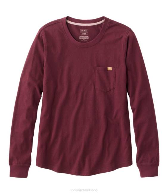 L.L.Bean Washed Cotton Pocket Tee Women J46J6599 Clothing Deep Wine Adventure