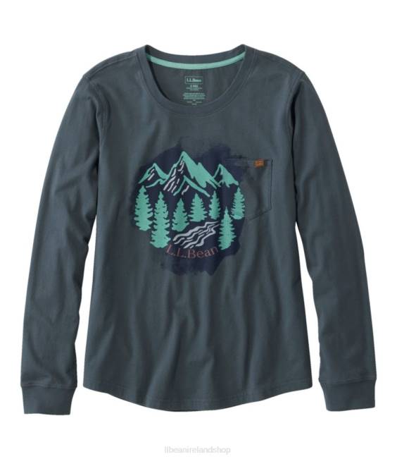 L.L.Bean Washed Cotton Pocket Tee Women J46J7300 Clothing Rangeley Blue Mountain Scenic