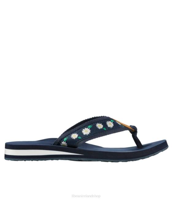 L.L.Bean Original Maine Isle Flip-Flops Women J46J5151 Footwear Classic Navy/Daisies