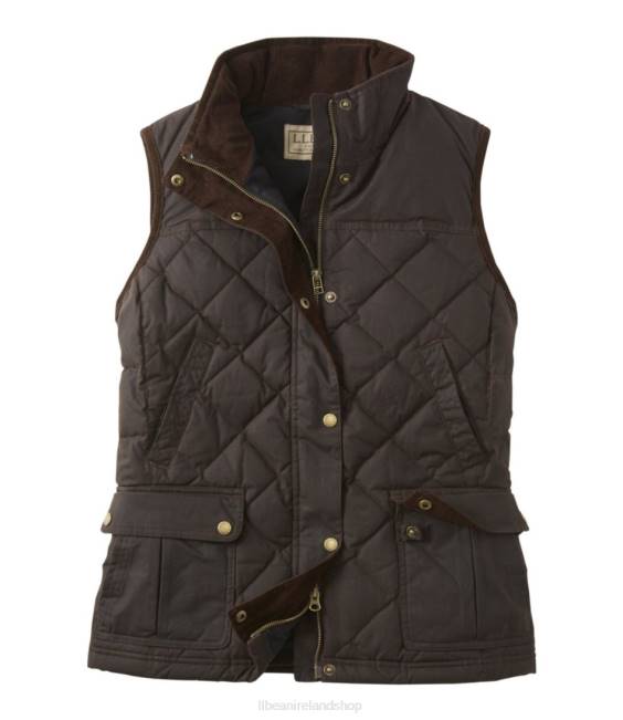 L.L.Bean Upcountry Waxed Cotton Down Vest Women J46J3679 Outdoor Equipment Coffee Bean