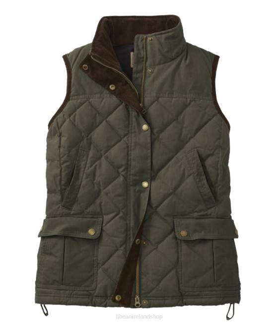 L.L.Bean Upcountry Waxed Cotton Down Vest Women J46J914 Outdoor Equipment Loden