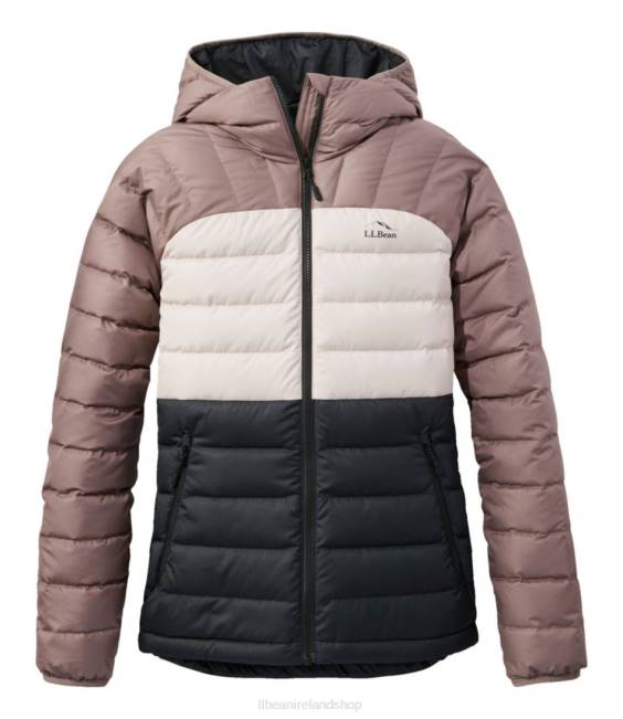 L.L.Bean Down Hooded Jacket Women J46J857 Outerwear Black/Taupe Brown
