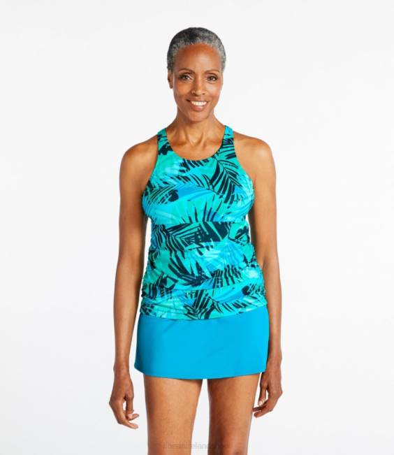 L.L.Bean BeanSport Swimwear Women J46J3192 Clothing Classic Teal Blue Palm